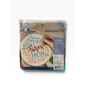 Rustic Embroidery Kit Farm Fresh 6" Hoop Thread Needle Instructions Fabric